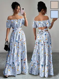 Floral Off-Shoulder Long Dress, Summer Vibes, Backless Design, Flowy Skirt, Perfect for Dates and Vacations, Stylish and Comfortable