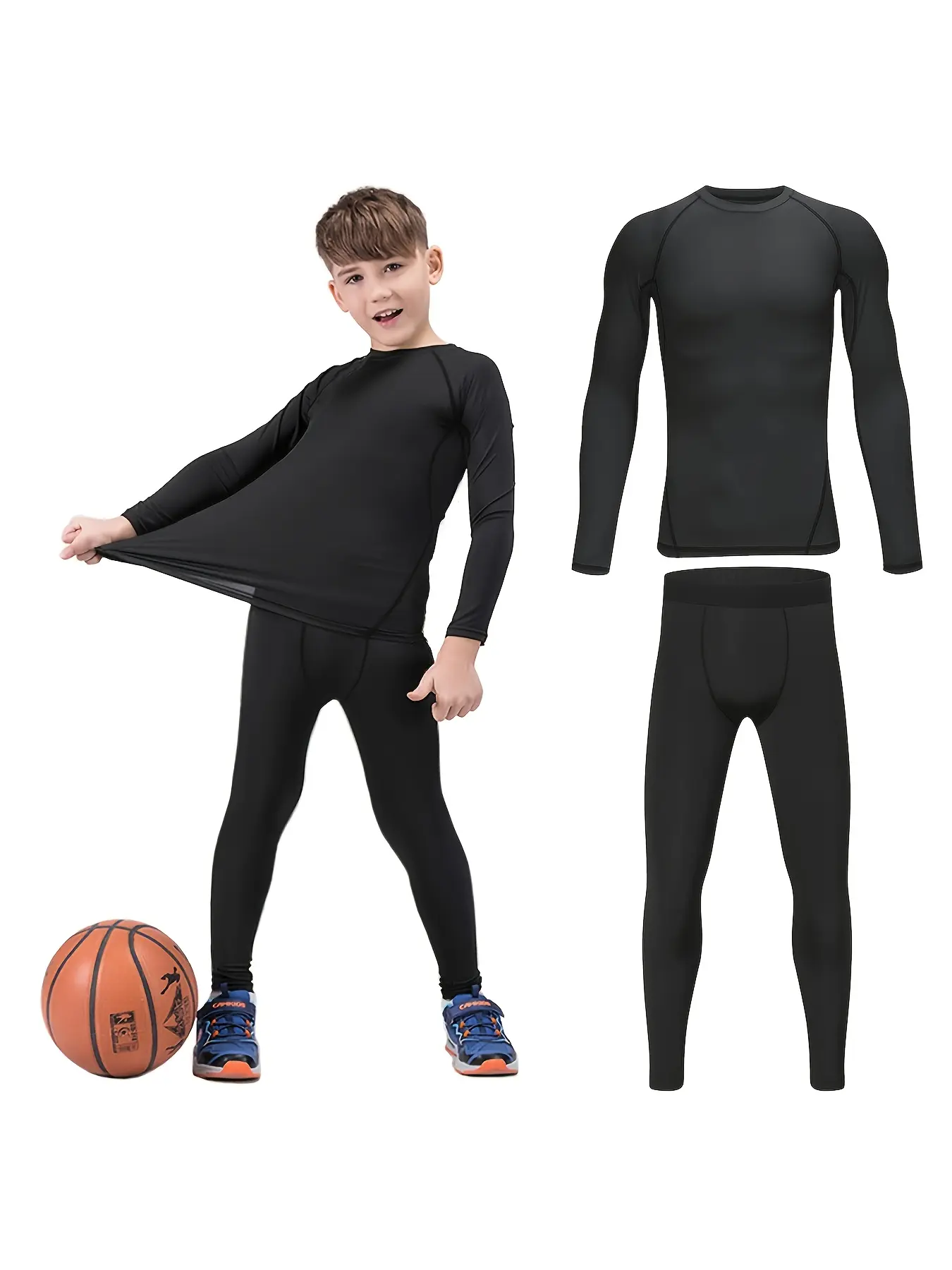 TELALEO 2 value pack Kids'Compression Set Athletic Base Layer Shirt & Leggings – Moisture-Wicking, Breathable Sportswear for Training, Running, Gym, All-Season Use outdoorfun