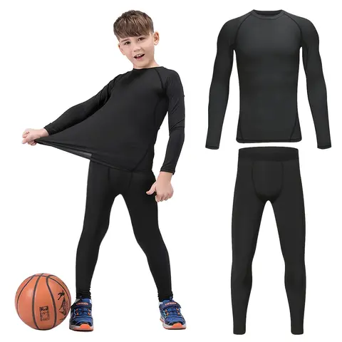 TELALEO Kids' 2-Pieces Compression Set - All-Seasons Base Layer Shirt & Leggings, Moisture-Wicking Quick-Dry Tight-Fit Athletic Kids Clothing for Active Children's Gymnastics & Training