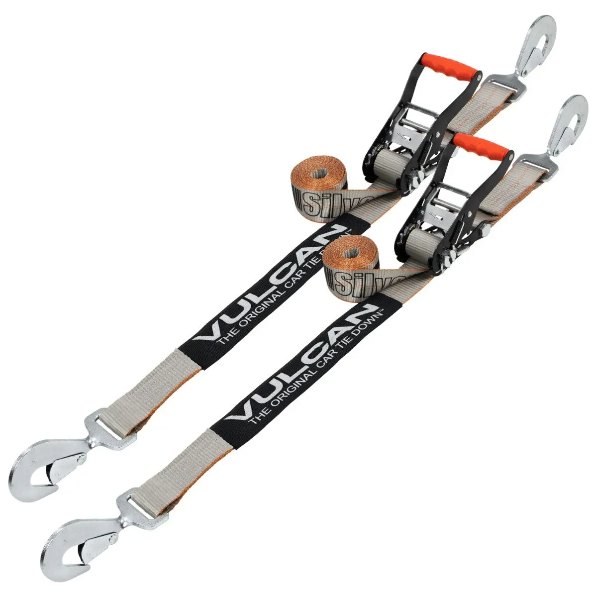 VULCAN Car Tie Down with Twisted Snap Hooks - 2 Inch x 96 Inch - 2 Pack - Silver Series - 3,300 Pound Safe Working Load Truck Accessories Vehicle Accessories Autos