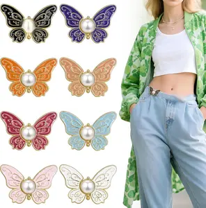 8 Set Waist Clip, Pant Waist Tightener, Retro Butterfly Pants Waists Tightener, Adjustable Jeans Button Pin Pant Clips, Detachable Pants Tighteners, Reusable Jean Buttons for Women Loose Jeans