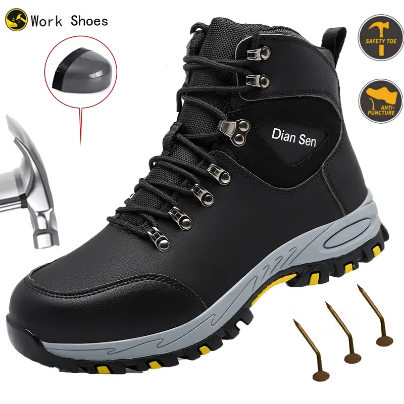 Unbreakable Men's Work Boots Outdoor Warehouse Industrial Protective Shoes Construction Labor Safety Footwear Steel Toe Anti-smash Puncture-proof Safety Comfort Shoes Daily Wear Sneakers