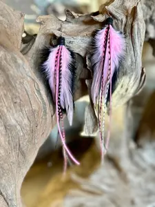 The Vicki – Hot Pink Black Feather Earrings 8 Inch