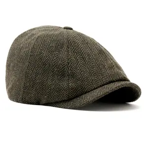 The Baker Boy Boston Scally Cap - Dark Olive Herringbone