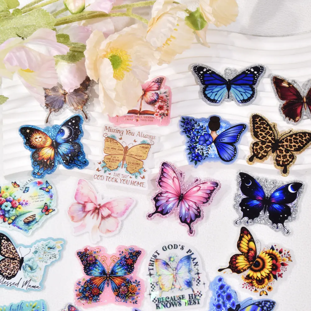 30-Piece Cute Mix Style Glitter Butterfly Acrylic Flatbacks - Glitter Resin & Acrylic, Ideal for DIY Beading, Jewelry Making, Badge Reels, Holiday & Reward Gifts
