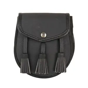 eTrading 7.5" x 6.5" Renaissance Scottish Medieval Faux Leather Sporran Pouch Bag Black
