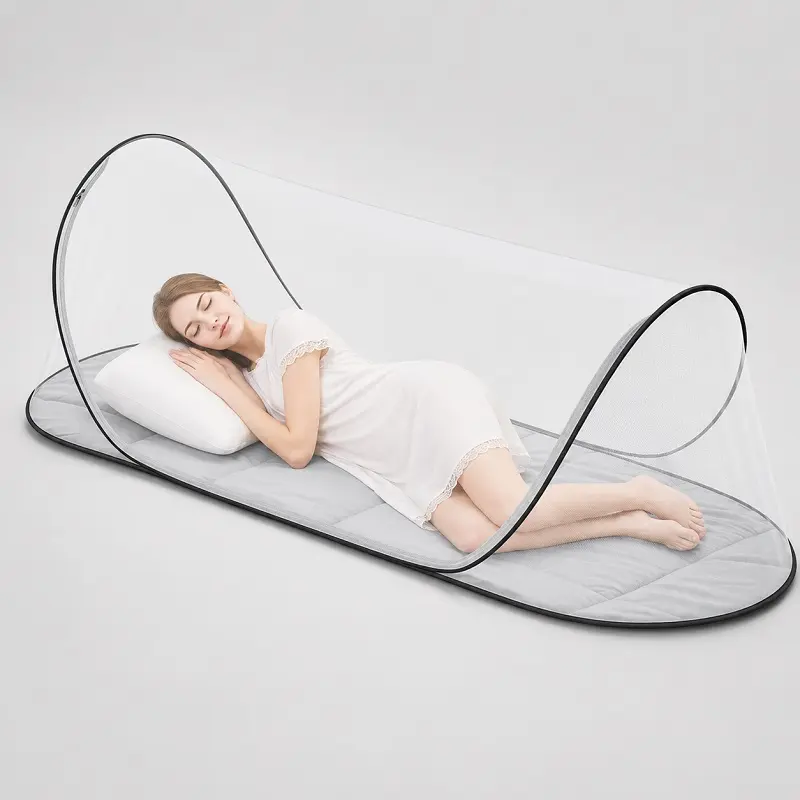 Foldable Pop Up Bed Mosquito Net, Portable Fine Mesh Sleeping Mosquito Tent with Full Bottom & Double Zipper, Lightweight Travel Insect Screen for Bedroom Camping Outdoor Rest