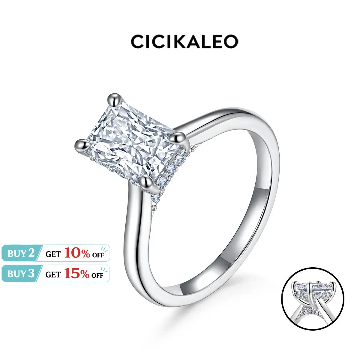 CICIKALEO Radiant Cut Moissanite Rings for Women 18K Gold 2CT Plated Lab-Created Engagement Wedding Gifts for Her R2 #Summervibes tiktokshopbacktoschool
