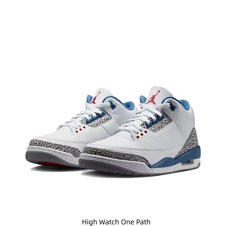 White Blue Two-Tone Leather Mid Top Jordan Casual Sneakers Dark Grey Elephant Print Side Panel Red Jumpman Logo Air Cushion Rubber Outsole Daily Walking Trainers for Men Women Street Fashion