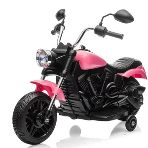 12V Kids Motorcycle 3 Wheel Design Training Wheels One Button Start Reverse Headlight Horn Music Battery Powered for Ages 3-5 Pink Trike Bike Toddler Tricycle