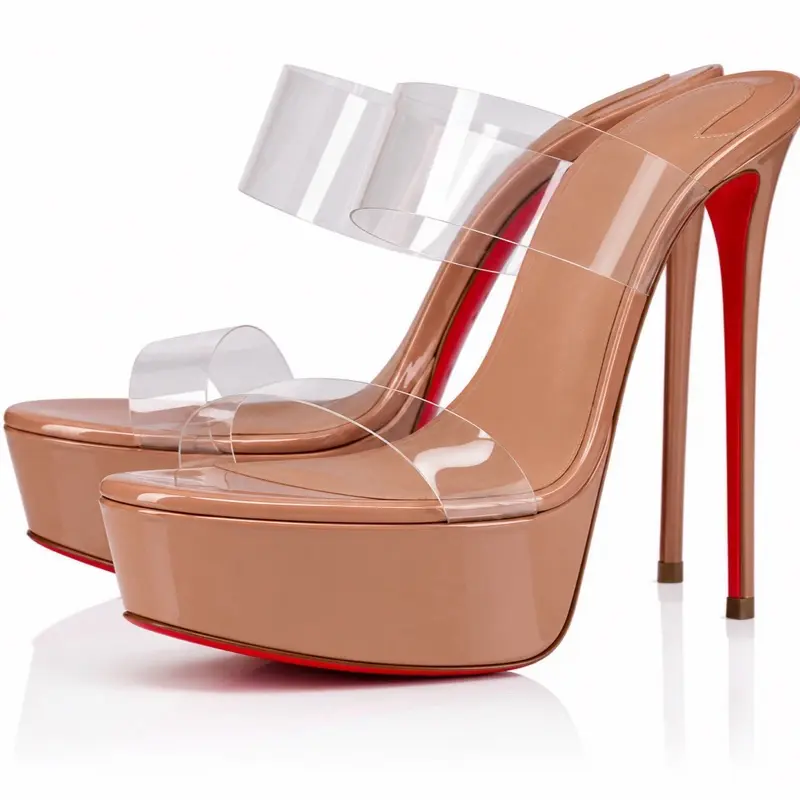 Summer New in Hot Chick PVC Clear Platform Sandals Red Bottoms Women's Black/Nude Leather High Heels Sexy Luxury Stilettos Chic PVC Clear Platform Sandals Women's Black/Nude Leather High Heels Sexy Luxury Design Party 2026 Summer Sli