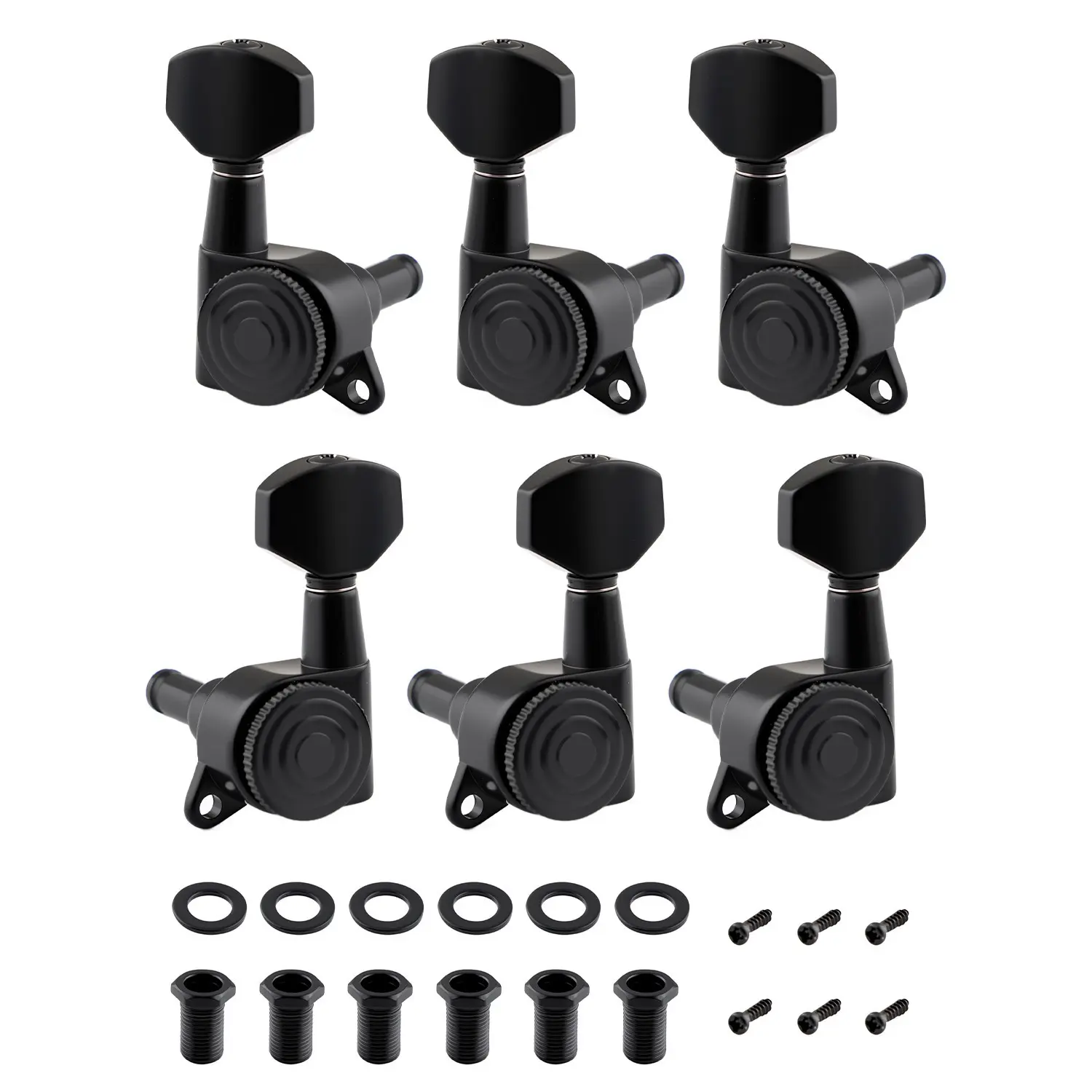 Metallor Locking Tuners - 3L 3R Machine Heads (3 Right Included), 1:18 Ratio, 3/8"(10mm) Holes, Twist-Locking Thumbwheel, Rust-Resistant for LP, ESP & Acoustic Guitars, 6 x Screws, Bushings, Replacement Hardware