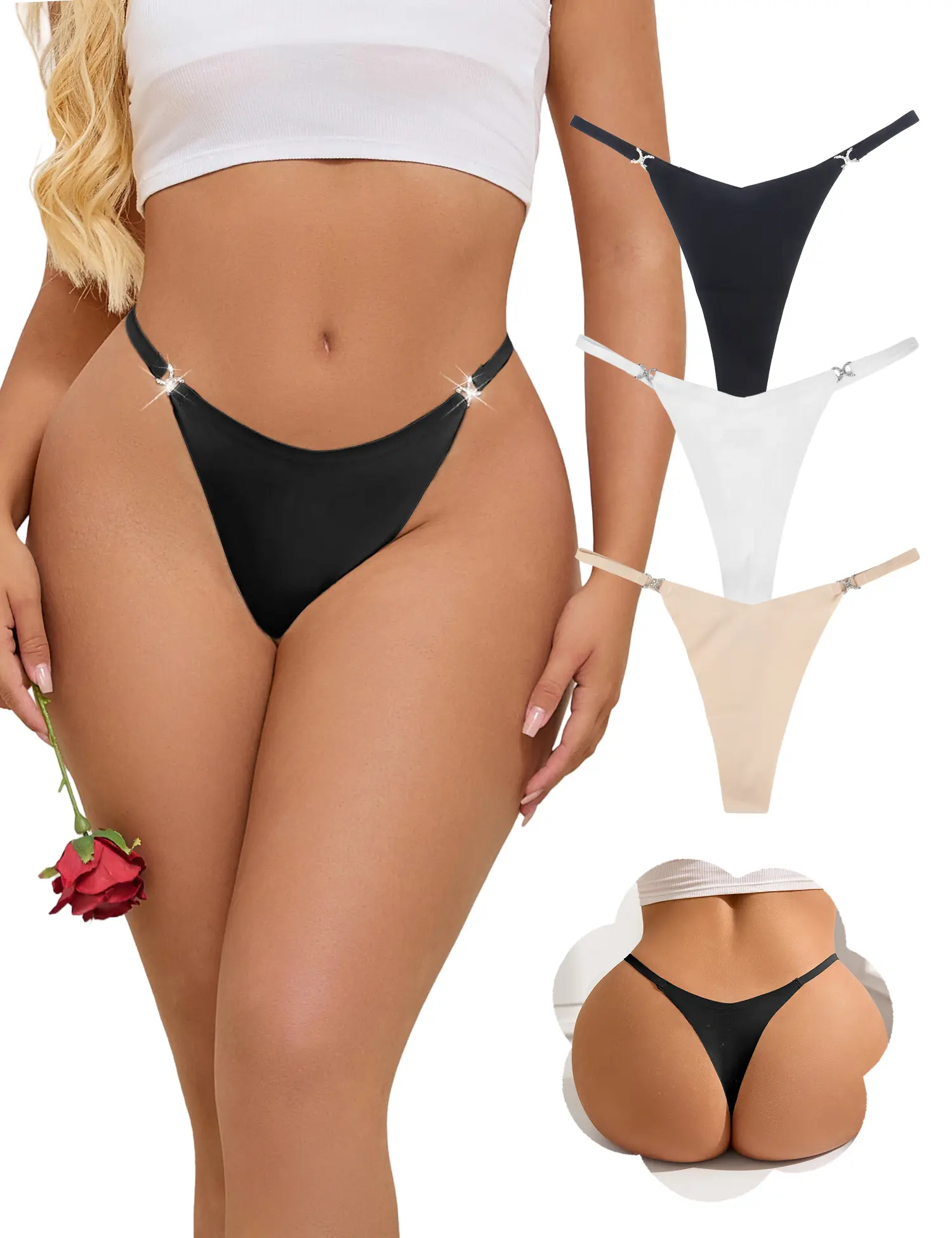 OHYEAH Women's Cotton Crotch Low-Waist Cheeky T-Back Micro Tanga Panties, Sexy Low-Cut Breathable Underwear for Women, Machine Washable Valentines Day Lingerie
