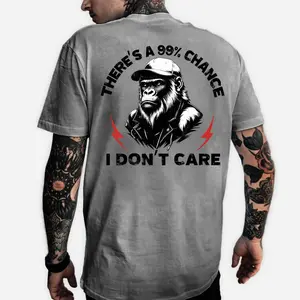 Monkeysober 100% Cotton Men's Suitable For All Seasons There's A 99% Chance I Don't Care Casual And Comfortable Cotton Printed Interesting Men's Monkey T-shirt