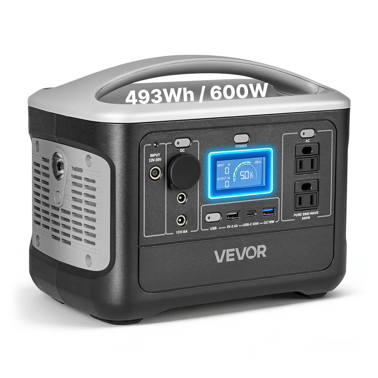 VEVOR Portable Power Station, 600W Solar Generator Power Station, 493Wh LiFePO4 Battery Backup with 8 Output Ports for Home Emergency, Outdoor Camping, RV Travel (Solar Panel NOT Included), Batteries, Built To Last, Emergency Battery Supply, High Power Po