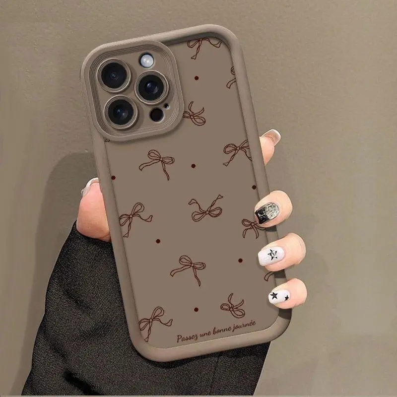 Light Brown Bowk Print Silicone Phone Case Cover - Shockproof, Durable, Slim, Full Camera Protection - Fits iPhone 17 Air, 16, 15, 14 Pro Max, 13, 12, 11, XR, XS Plus - Mobile Phone Accessory QXB860, Iphone11
