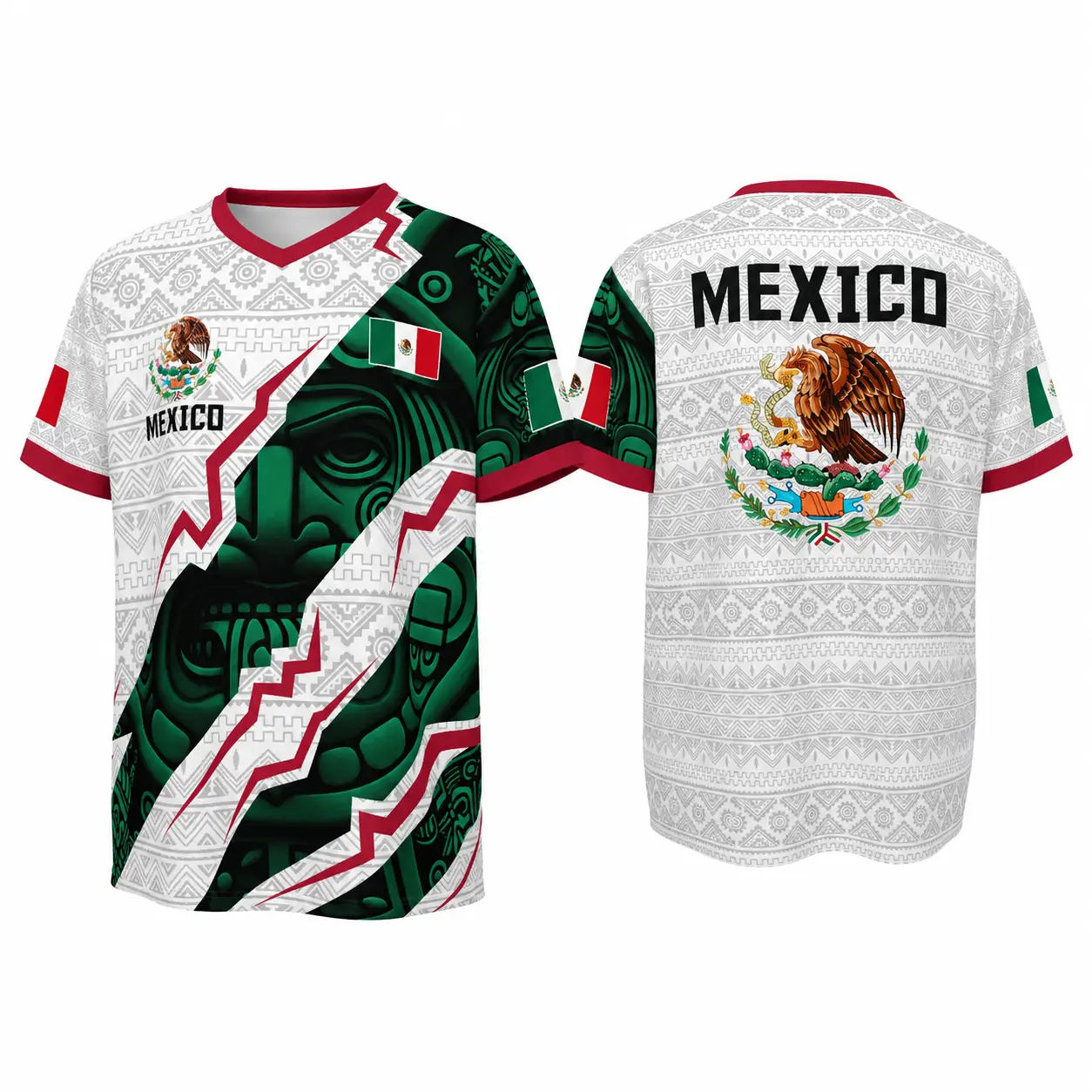 2026 New Mexican Soccer Jersey , Men's Mexico Aztec Calendar Style Jerseys, Soccer Lover Gift, 2026 V-Neck Football Jersey for Player and Fans