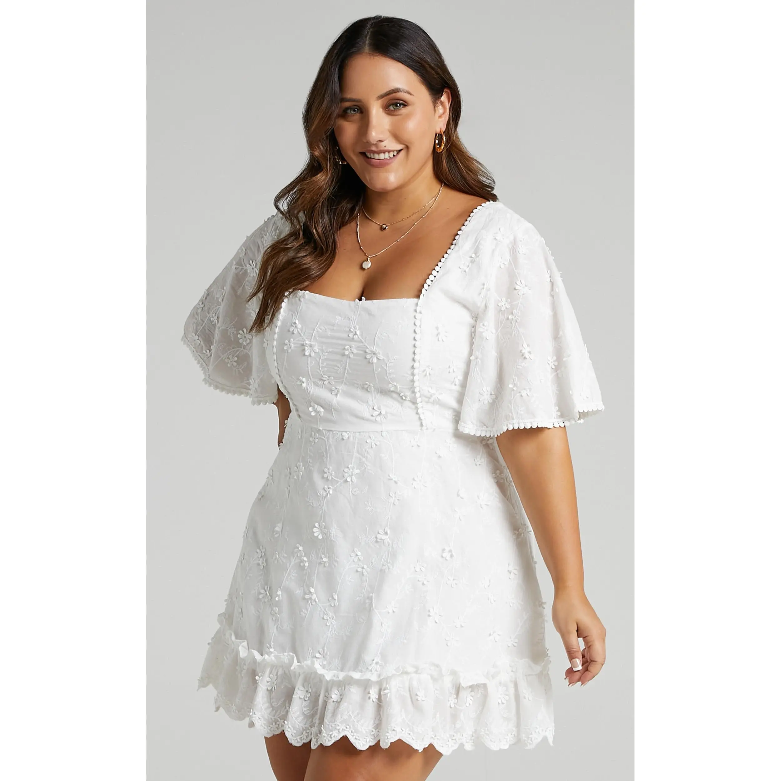 fancy a spritz square neck mini dress in white embroidery Fancy A Spritz Mini Dress - Square Neck Dress in White Embroidery