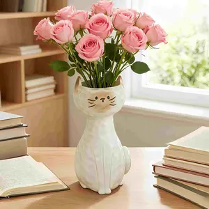 Cute Cat Vase Resin Decoration, Home Decorative Vase, Flower Arrangement Vase, Expressive Design for Plant Lovers, Perfect Gift for Cat Owners and New Home Wishes