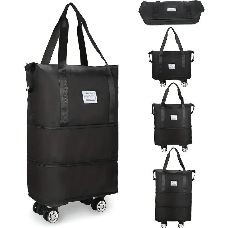 Large-Capacity Foldable Travel Storage Bag Made of Durable Nylon, in Black Color, Multifunctional And Portable with Wheels, Designed for Outdoor Travel And Compliant with Aircraft Overhead Luggage Compartment Requirements