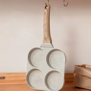 4 Hole Omelette Pan with Handle, Non Stick Egg Burger Pan without Spatula, Kitchen Cookware for Home Use, Nonstick Fry Pan