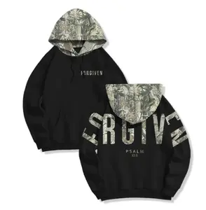 "Forgiven Psalm 32:1 Dead Leaves Camouflage Hoodie – Christian Bible Verse Camo Print Fleece Hooded Sweatshirt, Inspirational Faith Streetwear for Men & Women "