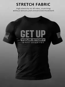 Men's "Get Up" Motivational Gym T-Shirt, Stretch Fabric Athletic Fit Top for Workout & Casual Outfits, Spring Sale Deals 2026, Breathable Fabric #springsaledeals2026 #gymoutfits #workouttshirt #motivationalstyle