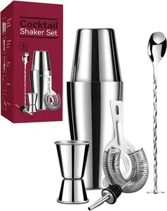 Shaker, Martini Shaker, Drink Shaker,  Shaker Set 6 count, Boston Shaker, Bar Set,  Strainer, Bar Tools, Bartender Kit, Stainless Steel Double Measuring Jigger, Mixing Spoon