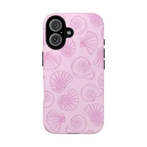 Pink Sea Shell Phone Case - Stylish Tough Protection with Unique Modern Pattern for Everyday Use & Gift Giving - Lexan Plastic with UV Protection & Lay-Flat Bezel