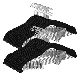 30 Pack Skirt Pants Hangers 17 Inch Long Velvet Clips Hangers with Adjustable Clips Non-Slip for Skirts Coats Dresses Black