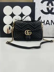 Pre-owned GUCCI GG Marmont Top Handle Bag Black Leather (Code 4761)