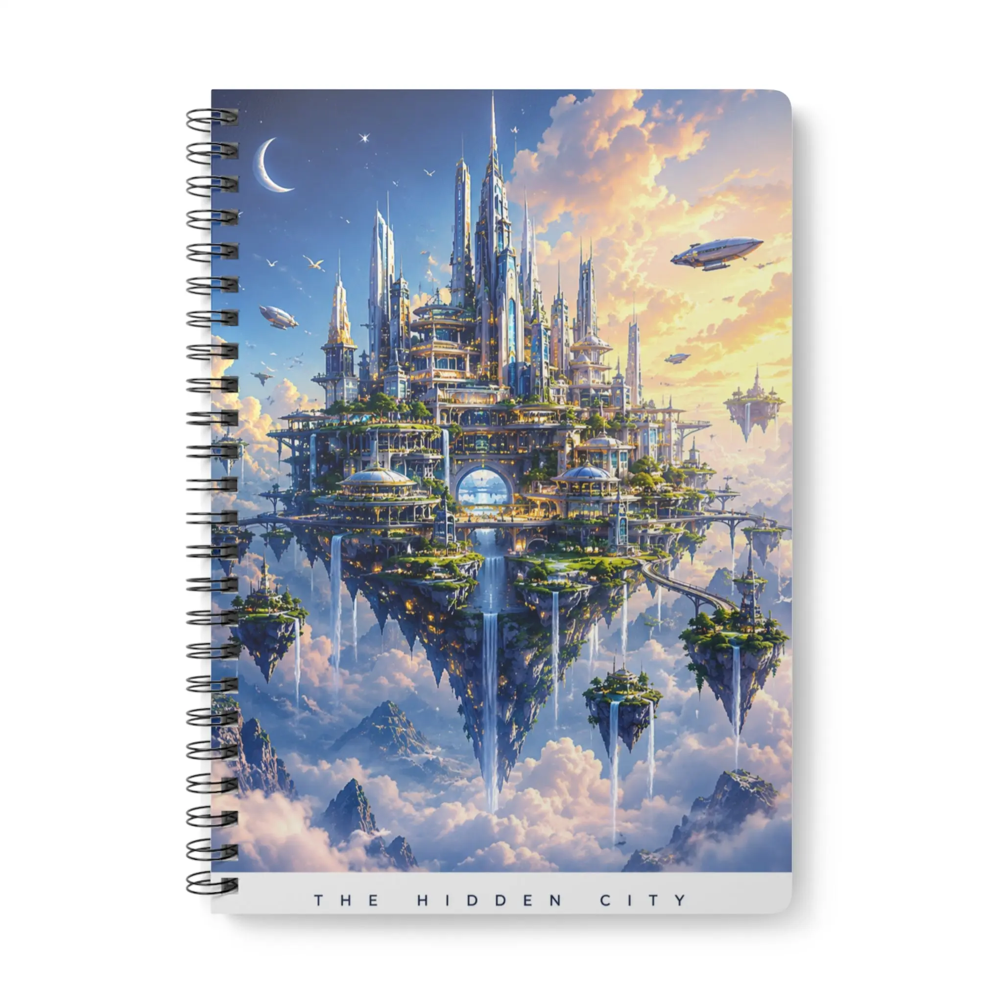 Custom Printed A5 Fantasy Journal – "The Hidden City" Floating Island, 150 Ruled Pages