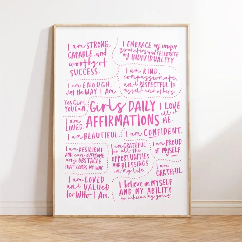 Unframe-Style Waterproof Daily Affirmations Prints, Plaid/Stripes Artistic Positive Inspiration Decor, 12x18inch(30x45cm) Multi-Size Girls' Room Decoration, Home Supplies with Storage Box for Kitchen & Wardrobe