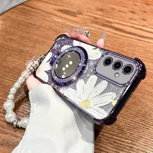 1 Piece S25 FEPhone Cases Purple flowers With Circular bracket lanyard Pattern Comfortable feel Case Suitable For Galaxy S25 FE With Durable Features Suitable For Entertainment