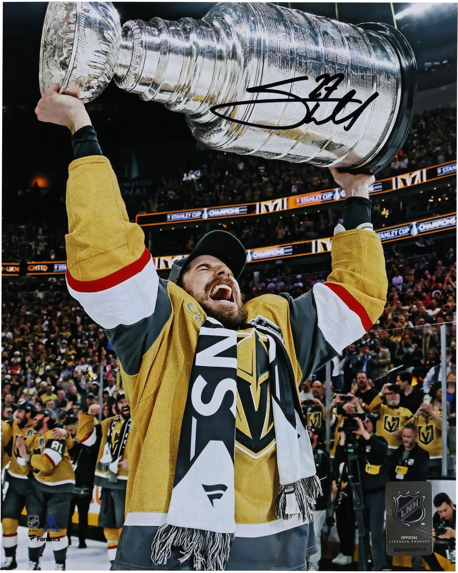 Shea Theodore Vegas Golden Knights Autographed 2023 Stanley Cup Champions 8" x 10" Raising Cup Photograph - Fanatics Authentic Certified