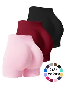 Women's Solid Color High Waist Sports Shorts, Casual Comfy Breathable Seamless Gym Workout Short Leggings, Ladies Sportswear for All Seasons, High Stretch Shorts