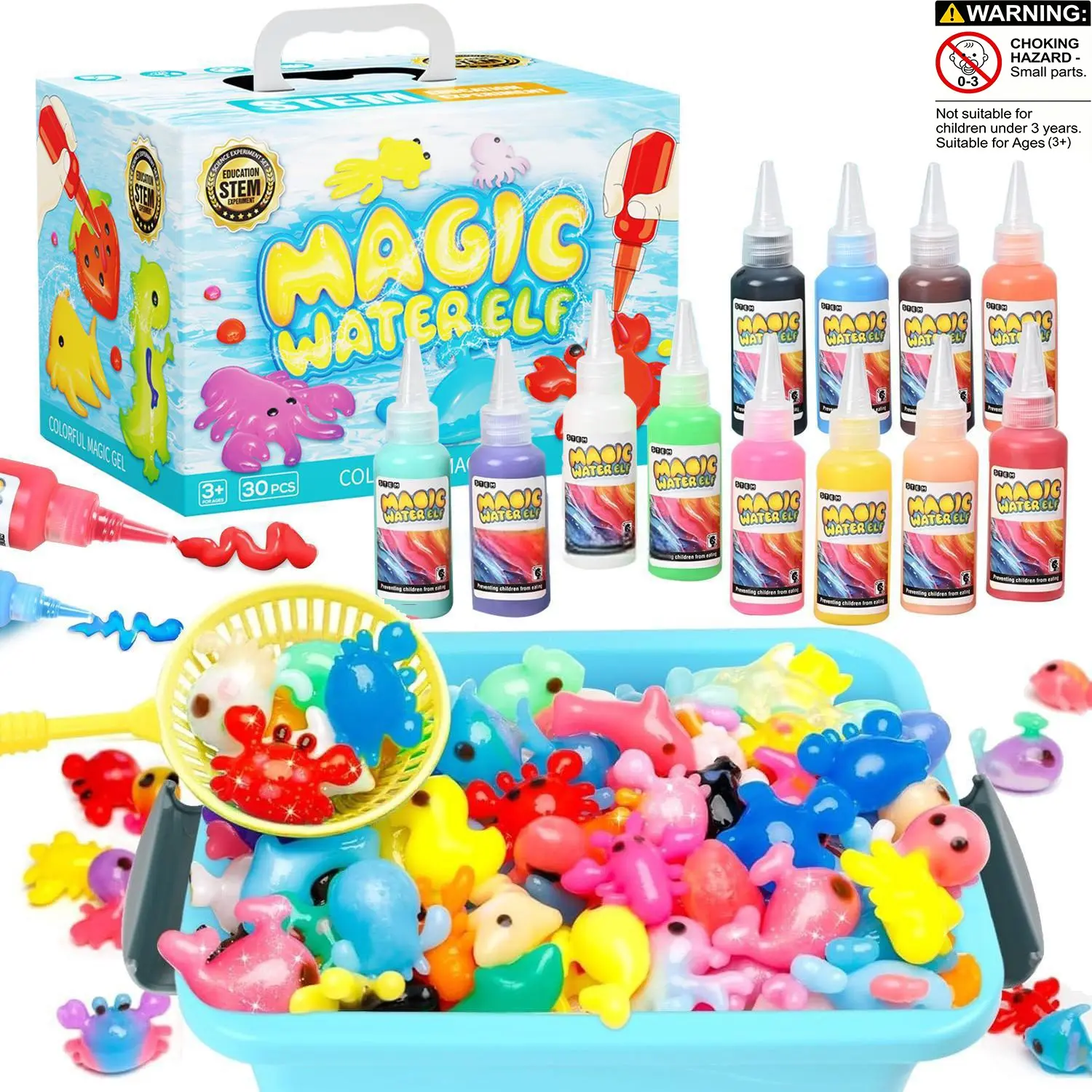Magic Water Toy Elf Kit, Water Fairy Gel Kit with 12 Gels & 12 Shape Molds, Fun Summer Toys for Kids, DIY Creative Craft Kit, DIY Stem Aqua Kits Ages 3+