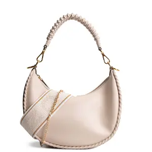 Pre-owned FENDI Calfskin Leather Shoulder Bags Leather Braided Fendigraphy Cream