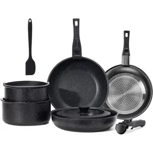 12 pcs Pots and Pans Set, Nonstick Kitchen Induction Cookware Suit with Detachable Handle, Dishwasher Oven Safe, Black