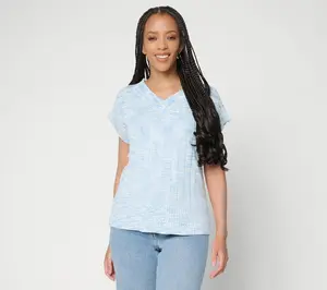 AnyBody Spacedye V-Neck Cap Sleeve Pullover Sweater