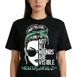 Fashion Designer TShirts with Mental HealthAwareness Graphic Tee Not All Wounds Are VisibleCasual Fitted 100% Cotton Crewneck T-Shirt forMen Women All Seasons Wear Machine WashableUnisex Top