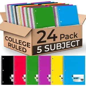 Bulk Spiral Notebook 24 Pack, 5 Subject, 300 Pages/Book (150 Sheets), College Ruled, 8 x 10-1/2, School & Office Spiral Notebooks,  to School Notebook Journal, Soft Cover, Assorted Colors