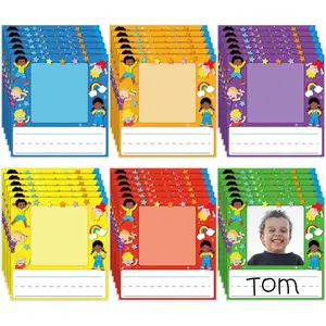 36 Pcs Kids Photo Nameplates for Desk Kids Name Tags Labels Stickers with Photo Space Self-Adhesive Labels Bulletin Board Colorful Classroom Decoration for Desk Bins Cubbies Office (Kids)
