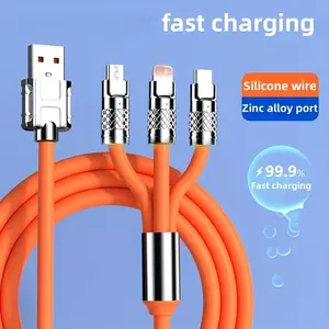 Data cable, Multifunctional Charging Cable, high-speed USB silicone charging cable, durable and flexible design, 1-to-3 design, T-ypec, Android iOS are very suitable for charging laptops and tablets, and are essential technology accessories.