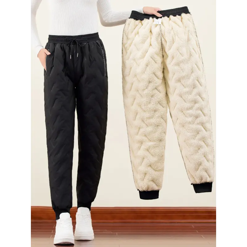 Red Thermal Joggers for Women, Sporty Chic Non-Stretch Polyester for Adult Female Cold Weather Workouts