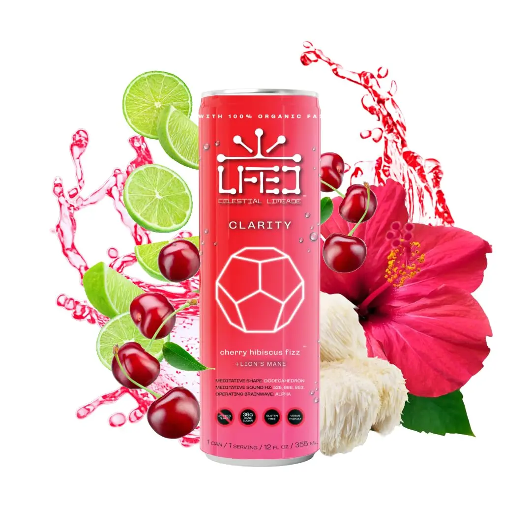 Lifted Fizzy Drinks - CLARITY Celestial Limeade - Fizzy Hibiscus Cherry Limeade + Hemp & Lion's Mane  Beverage Natural