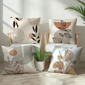 4pcs Set Minimalist Abstract Leaf, Geometric Pattern, Abstract Leaf Patterns Throw Pillow Covers, Single-Sided Printed Peach Velvet Material, 45*45/40*40CM Modern Minimalist Home Decor, Gift Option, Party Decoration