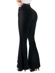 Butt Lifter Leggings with Internal High Waist Fajas | Powernet Supplex Levanta Cola Colombianos | Bootcut Zipper Black 414BB