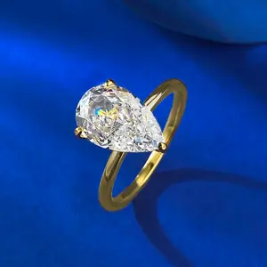 S925 Sterling Silver 3 Carat Pear Ice Flower Cut Water Drop Ring 7*11mm Ring-217(20%)