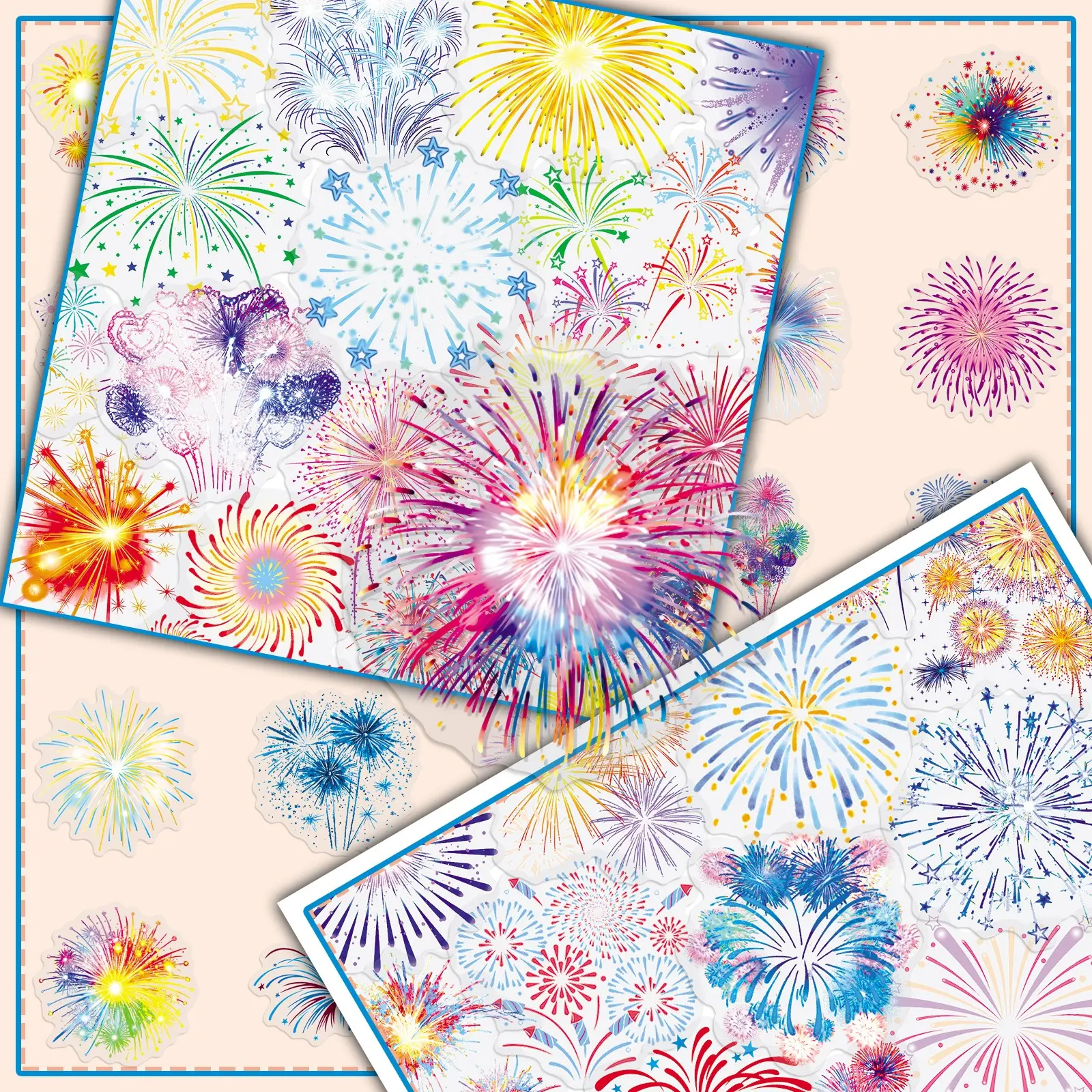 50 Pcs Firework Creative Aesthetic Minimalist Decorative DIY Transparent Stickers for Journal, Phone Case, Suitcase, Water Bottle